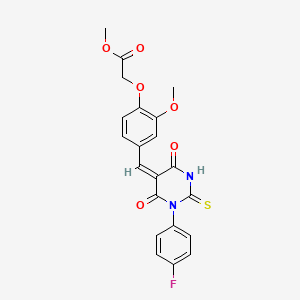 molecular formula C21H17FN2O6S B3734339 methyl (4-{(E)-[1-(4-fluorophenyl)-4,6-dioxo-2-thioxotetrahydropyrimidin-5(2H)-ylidene]methyl}-2-methoxyphenoxy)acetate 