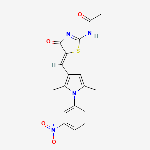 molecular formula C18H16N4O4S B3734789 N-[(2E,5Z)-5-{[2,5-dimethyl-1-(3-nitrophenyl)-1H-pyrrol-3-yl]methylidene}-4-oxo-1,3-thiazolidin-2-ylidene]acetamide 