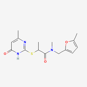 molecular formula C15H19N3O3S B3735392 N-methyl-N-[(5-methyl-2-furyl)methyl]-2-[(4-methyl-6-oxo-1,6-dihydropyrimidin-2-yl)thio]propanamide 