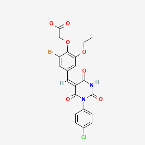 molecular formula C22H18BrClN2O7 B3740102 methyl (2-bromo-4-{(E)-[1-(4-chlorophenyl)-2,4,6-trioxotetrahydropyrimidin-5(2H)-ylidene]methyl}-6-ethoxyphenoxy)acetate 