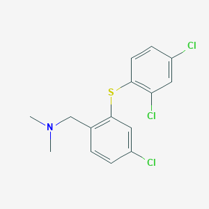 molecular formula C15H14Cl3NS B374116 N-{4-chloro-2-[(2,4-dichlorophenyl)sulfanyl]benzyl}-N,N-dimethylamine 