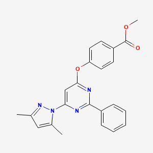 molecular formula C23H20N4O3 B3742637 Methyl 4-((6-(3,5-dimethyl-1H-pyrazol-1-yl)-2-phenylpyrimidin-4-yl)oxy)benzoate 