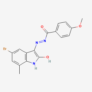 molecular formula C17H14BrN3O3 B3744126 N'-[(3Z)-5-BROMO-7-METHYL-2-OXO-2,3-DIHYDRO-1H-INDOL-3-YLIDENE]-4-METHOXYBENZOHYDRAZIDE 