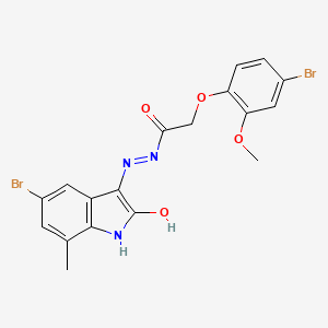 molecular formula C18H15Br2N3O4 B3744152 2-(4-Bromo-2-methoxyphenoxy)-N'-[(3E)-5-bromo-7-methyl-2-oxo-2,3-dihydro-1H-indol-3-ylidene]acetohydrazide 