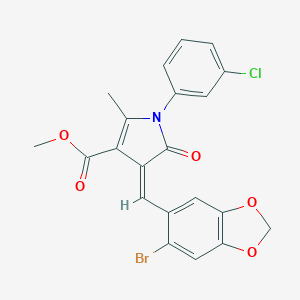 molecular formula C21H15BrClNO5 B374422 METHYL (4Z)-4-[(6-BROMO-2H-1,3-BENZODIOXOL-5-YL)METHYLIDENE]-1-(3-CHLOROPHENYL)-2-METHYL-5-OXO-4,5-DIHYDRO-1H-PYRROLE-3-CARBOXYLATE 