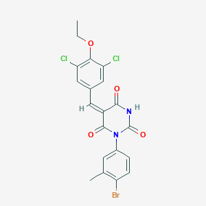 molecular formula C20H15BrCl2N2O4 B374433 (5E)-1-(4-bromo-3-methylphenyl)-5-[(3,5-dichloro-4-ethoxyphenyl)methylidene]-1,3-diazinane-2,4,6-trione 