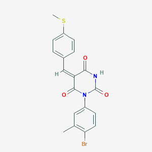molecular formula C19H15BrN2O3S B374437 (5E)-1-(4-bromo-3-methylphenyl)-5-[4-(methylsulfanyl)benzylidene]pyrimidine-2,4,6(1H,3H,5H)-trione 