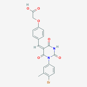 molecular formula C20H15BrN2O6 B374444 (4-{(E)-[1-(4-bromo-3-methylphenyl)-2,4,6-trioxotetrahydropyrimidin-5(2H)-ylidene]methyl}phenoxy)acetic acid 