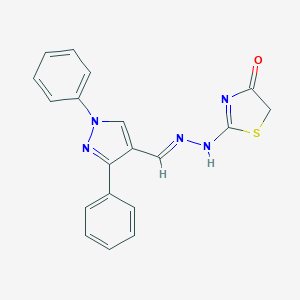 molecular formula C19H15N5OS B374472 2-[(2E)-2-[(1,3-diphenylpyrazol-4-yl)methylidene]hydrazinyl]-1,3-thiazol-4-one 