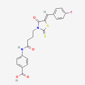 molecular formula C21H17FN2O4S2 B3744842 4-{4-[(5Z)-5-[(4-FLUOROPHENYL)METHYLIDENE]-4-OXO-2-SULFANYLIDENE-1,3-THIAZOLIDIN-3-YL]BUTANAMIDO}BENZOIC ACID 
