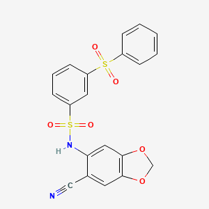 molecular formula C20H14N2O6S2 B3746069 3-(BENZENESULFONYL)-N-(6-CYANO-2H-1,3-BENZODIOXOL-5-YL)BENZENE-1-SULFONAMIDE 