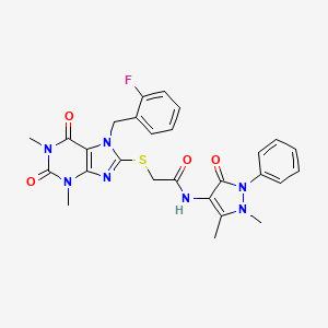 molecular formula C27H26FN7O4S B3746689 N-(1,5-dimethyl-3-oxo-2-phenyl-2,3-dihydro-1H-pyrazol-4-yl)-2-{[7-(2-fluorobenzyl)-1,3-dimethyl-2,6-dioxo-2,3,6,7-tetrahydro-1H-purin-8-yl]sulfanyl}acetamide 