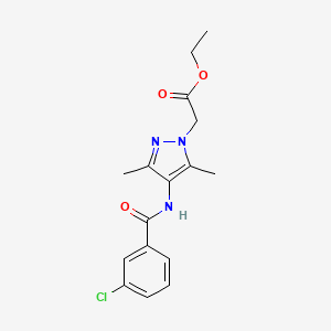 molecular formula C16H18ClN3O3 B3747081 ETHYL 2-{4-[(3-CHLOROBENZOYL)AMINO]-3,5-DIMETHYL-1H-PYRAZOL-1-YL}ACETATE 