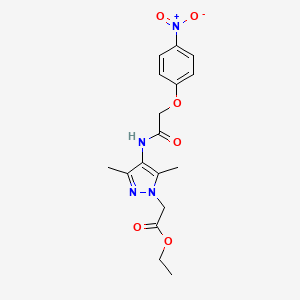 molecular formula C17H20N4O6 B3747085 ETHYL 2-{3,5-DIMETHYL-4-[2-(4-NITROPHENOXY)ACETAMIDO]-1H-PYRAZOL-1-YL}ACETATE 