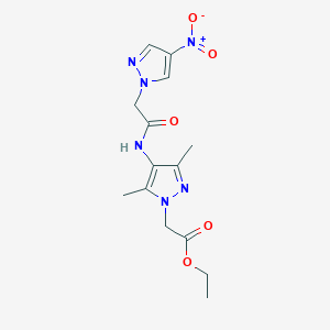 molecular formula C14H18N6O5 B3747100 ETHYL 2-{3,5-DIMETHYL-4-[2-(4-NITRO-1H-PYRAZOL-1-YL)ACETAMIDO]-1H-PYRAZOL-1-YL}ACETATE 