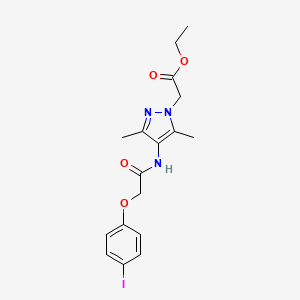 molecular formula C17H20IN3O4 B3747113 ETHYL 2-(4-{[2-(4-IODOPHENOXY)ACETYL]AMINO}-3,5-DIMETHYL-1H-PYRAZOL-1-YL)ACETATE 