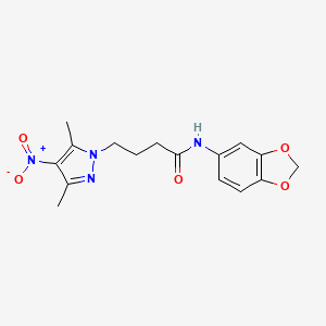 molecular formula C16H18N4O5 B3747724 N-(1,3-benzodioxol-5-yl)-4-(3,5-dimethyl-4-nitro-1H-pyrazol-1-yl)butanamide 