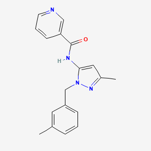 molecular formula C18H18N4O B3747975 N-{3-METHYL-1-[(3-METHYLPHENYL)METHYL]-1H-PYRAZOL-5-YL}PYRIDINE-3-CARBOXAMIDE 
