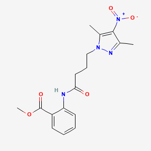 molecular formula C17H20N4O5 B3748145 METHYL 2-[4-(3,5-DIMETHYL-4-NITRO-1H-PYRAZOL-1-YL)BUTANAMIDO]BENZOATE 