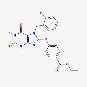 molecular formula C23H21FN4O5 B3748629 ETHYL 4-({7-[(2-FLUOROPHENYL)METHYL]-1,3-DIMETHYL-2,6-DIOXO-2,3,6,7-TETRAHYDRO-1H-PURIN-8-YL}OXY)BENZOATE 