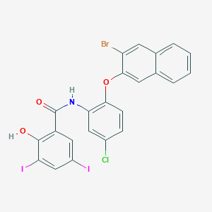 molecular formula C23H13BrClI2NO3 B374923 N-{2-[(3-BROMONAPHTHALEN-2-YL)OXY]-5-CHLOROPHENYL}-2-HYDROXY-3,5-DIIODOBENZAMIDE 