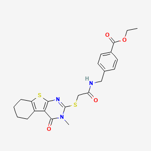 molecular formula C23H25N3O4S2 B3749435 Ethyl 4-[({[(3-methyl-4-oxo-3,4,5,6,7,8-hexahydro[1]benzothieno[2,3-d]pyrimidin-2-yl)sulfanyl]acetyl}amino)methyl]benzoate 