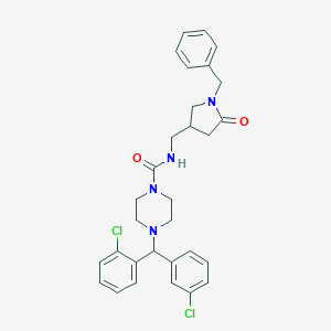molecular formula C30H32Cl2N4O2 B374970 N-[(1-benzyl-5-oxo-3-pyrrolidinyl)methyl]-4-[(2-chlorophenyl)(3-chlorophenyl)methyl]-1-piperazinecarboxamide 