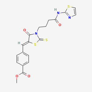 molecular formula C19H17N3O4S3 B3749873 Methyl 4-[(Z)-[4-oxo-2-sulfanylidene-3-[3-(1,3-thiazol-2-ylcarbamoyl)propyl]thiazolidin-5-ylidene]methyl]benzoate CAS No. 6069-89-2