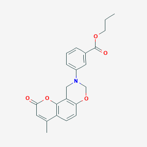 molecular formula C22H21NO5 B3750007 PROPYL 3-{4-METHYL-2-OXO-2H,8H,9H,10H-CHROMENO[8,7-E][1,3]OXAZIN-9-YL}BENZOATE 
