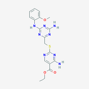 molecular formula C18H20N8O3S B3750427 Ethyl 4-amino-2-[({4-amino-6-[(2-methoxyphenyl)amino]-1,3,5-triazin-2-yl}methyl)thio]pyrimidine-5-carboxylate 