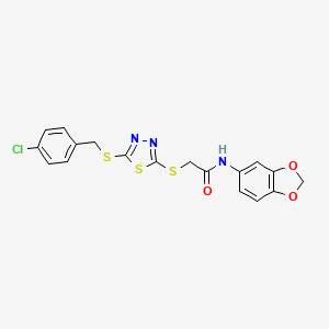 molecular formula C18H14ClN3O3S3 B3750696 N-(1,3-benzodioxol-5-yl)-2-({5-[(4-chlorobenzyl)sulfanyl]-1,3,4-thiadiazol-2-yl}sulfanyl)acetamide 