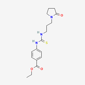 molecular formula C17H23N3O3S B3750785 Ethyl 4-({[3-(2-oxopyrrolidin-1-yl)propyl]carbamothioyl}amino)benzoate 
