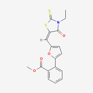 molecular formula C18H15NO4S2 B3750841 METHYL 2-(5-{[(5E)-3-ETHYL-4-OXO-2-SULFANYLIDENE-1,3-THIAZOLIDIN-5-YLIDENE]METHYL}FURAN-2-YL)BENZOATE 