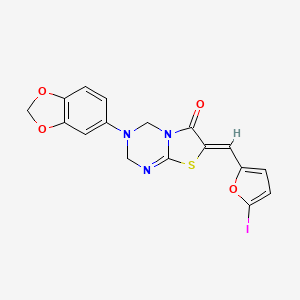 molecular formula C17H12IN3O4S B3751069 (7Z)-3-(2H-1,3-BENZODIOXOL-5-YL)-7-[(5-IODOFURAN-2-YL)METHYLIDENE]-2H,3H,4H,6H,7H-[1,3]THIAZOLO[3,2-A][1,3,5]TRIAZIN-6-ONE 