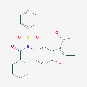 molecular formula C24H25NO5S B375136 N-(3-acetyl-2-methyl-1-benzofuran-5-yl)-N-(benzenesulfonyl)cyclohexanecarboxamide CAS No. 691370-09-9
