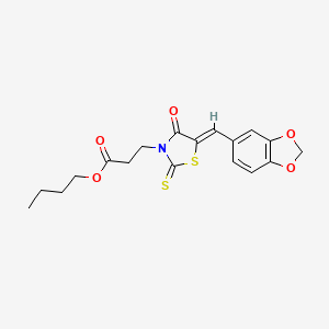 molecular formula C18H19NO5S2 B3751523 BUTYL 3-[(5Z)-5-[(2H-1,3-BENZODIOXOL-5-YL)METHYLIDENE]-4-OXO-2-SULFANYLIDENE-1,3-THIAZOLIDIN-3-YL]PROPANOATE 