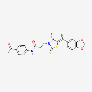 molecular formula C22H18N2O5S2 B3751551 N-(4-ACETYLPHENYL)-3-[(5Z)-5-[(2H-1,3-BENZODIOXOL-5-YL)METHYLIDENE]-4-OXO-2-SULFANYLIDENE-1,3-THIAZOLIDIN-3-YL]PROPANAMIDE 