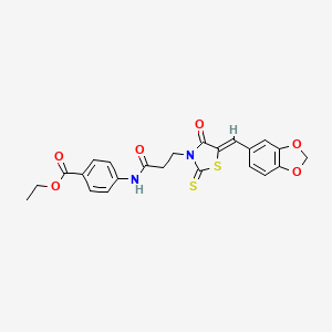 molecular formula C23H20N2O6S2 B3751575 ETHYL 4-{3-[(5Z)-5-[(2H-1,3-BENZODIOXOL-5-YL)METHYLIDENE]-4-OXO-2-SULFANYLIDENE-1,3-THIAZOLIDIN-3-YL]PROPANAMIDO}BENZOATE 