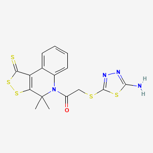 molecular formula C16H14N4OS5 B3751663 2-[(5-Amino-1,3,4-thiadiazol-2-yl)sulfanyl]-1-(4,4-dimethyl-1-sulfanylidenedithiolo[3,4-c]quinolin-5-yl)ethanone CAS No. 6204-99-5
