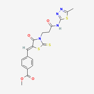 molecular formula C18H16N4O4S3 B3753026 methyl 4-[(3-{3-[(5-methyl-1,3,4-thiadiazol-2-yl)amino]-3-oxopropyl}-4-oxo-2-thioxo-1,3-thiazolidin-5-ylidene)methyl]benzoate 