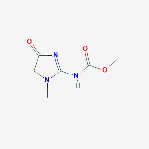 molecular formula C6H9N3O3 B037535 Carbamic  acid,  (4,5-dihydro-1-methyl-4-oxo-1H-imidazol-2-yl)-,  methyl  ester  (9CI) CAS No. 115012-02-7