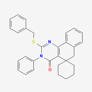 molecular formula C30H28N2OS B3753513 Spiro(benzo(h)quinazoline-5(3H),1'-cyclohexan)-4(6H)-one, 3-phenyl-2-((phenylmethyl)thio)- CAS No. 172984-42-8