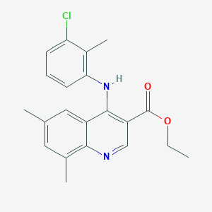 molecular formula C21H21ClN2O2 B3754653 Ethyl 4-[(3-chloro-2-methylphenyl)amino]-6,8-dimethylquinoline-3-carboxylate 