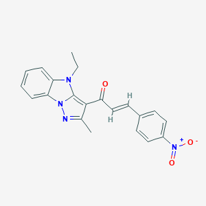 1-(4-ethyl-2-methyl-4H-pyrazolo[1,5-a]benzimidazol-3-yl)-3-{4-nitrophenyl}-2-propen-1-one