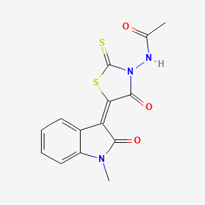 molecular formula C14H11N3O3S2 B3755276 N-[(5E)-5-(1-methyl-2-oxo-1,2-dihydro-3H-indol-3-ylidene)-4-oxo-2-thioxo-1,3-thiazolidin-3-yl]acetamide 