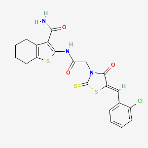 molecular formula C21H18ClN3O3S3 B3755296 2-(2-{5-[(2-Chlorophenyl)methylene]-4-oxo-2-thioxo-1,3-thiazolidin-3-yl}acetyl amino)-4,5,6,7-tetrahydrobenzo[b]thiophene-3-carboxamide 
