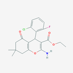 molecular formula C20H21ClFNO4 B375586 ethyl 2-amino-4-(2-chloro-6-fluorophenyl)-7,7-dimethyl-5-oxo-5,6,7,8-tetrahydro-4H-chromene-3-carboxylate 