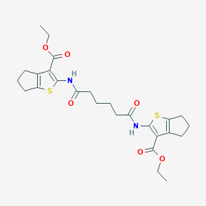 molecular formula C26H32N2O6S2 B375603 ETHYL 2-(5-{[3-(ETHOXYCARBONYL)-4H,5H,6H-CYCLOPENTA[B]THIOPHEN-2-YL]CARBAMOYL}PENTANAMIDO)-4H,5H,6H-CYCLOPENTA[B]THIOPHENE-3-CARBOXYLATE 