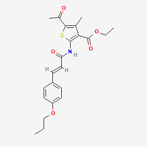 molecular formula C22H25NO5S B3756528 ethyl 5-acetyl-4-methyl-2-{[(2E)-3-(4-propoxyphenyl)prop-2-enoyl]amino}thiophene-3-carboxylate 