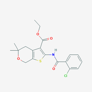 molecular formula C19H20ClNO4S B375669 ETHYL 2-(2-CHLOROBENZAMIDO)-5,5-DIMETHYL-4H,5H,7H-THIENO[2,3-C]PYRAN-3-CARBOXYLATE CAS No. 303101-71-5